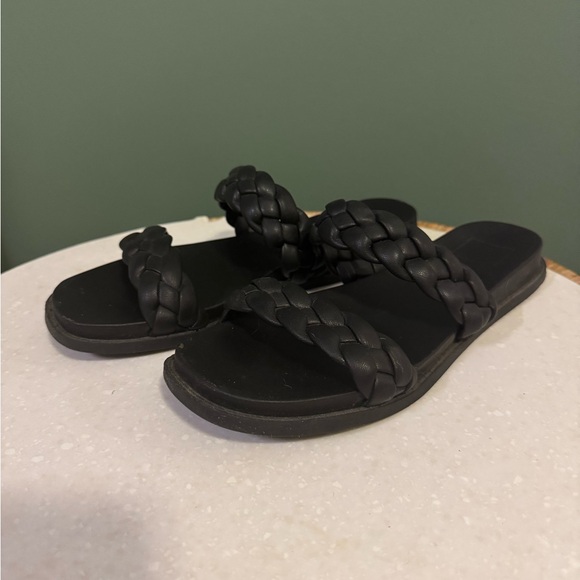 DOLCE VITA Gabbie Braided Double Strap Black Flat Sandals - Picture 2 of 5